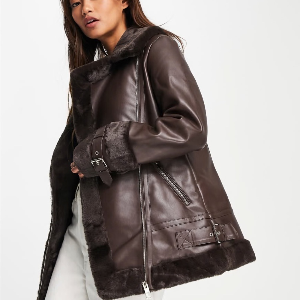NWOT River island faux fur aviator jacket in chocolate